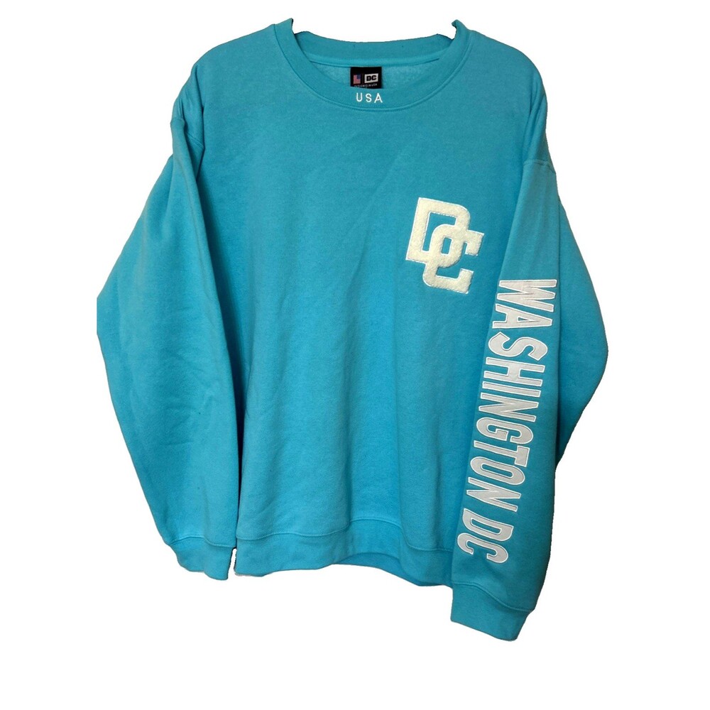 Washington DC US Capital Unisex XL Teal Embroidered Crew Neck Fleece Sweatshirt